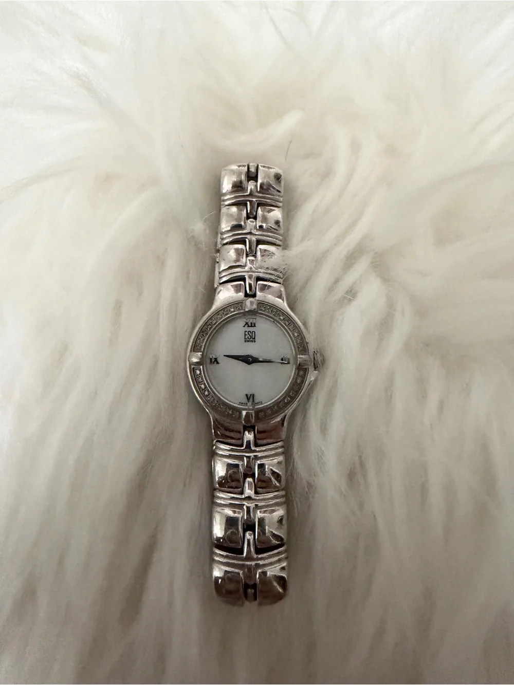 ESQ by Movado Silver Tone Women's Bracelet Watch with diamonds mother of pearl